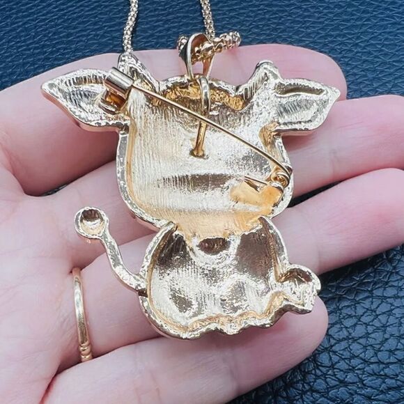 Enamel Cartoon Dairy Cow Calf Pendant Necklace Chain/Brooch NWOT - Picture 2 of 2